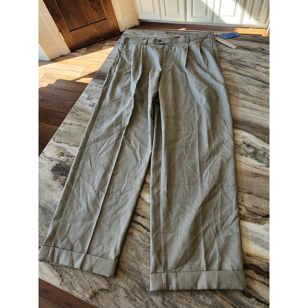Perry Ellis Portfolio Mens Double Pleated Cuffed Dress Pants Gray 38x30 NEW